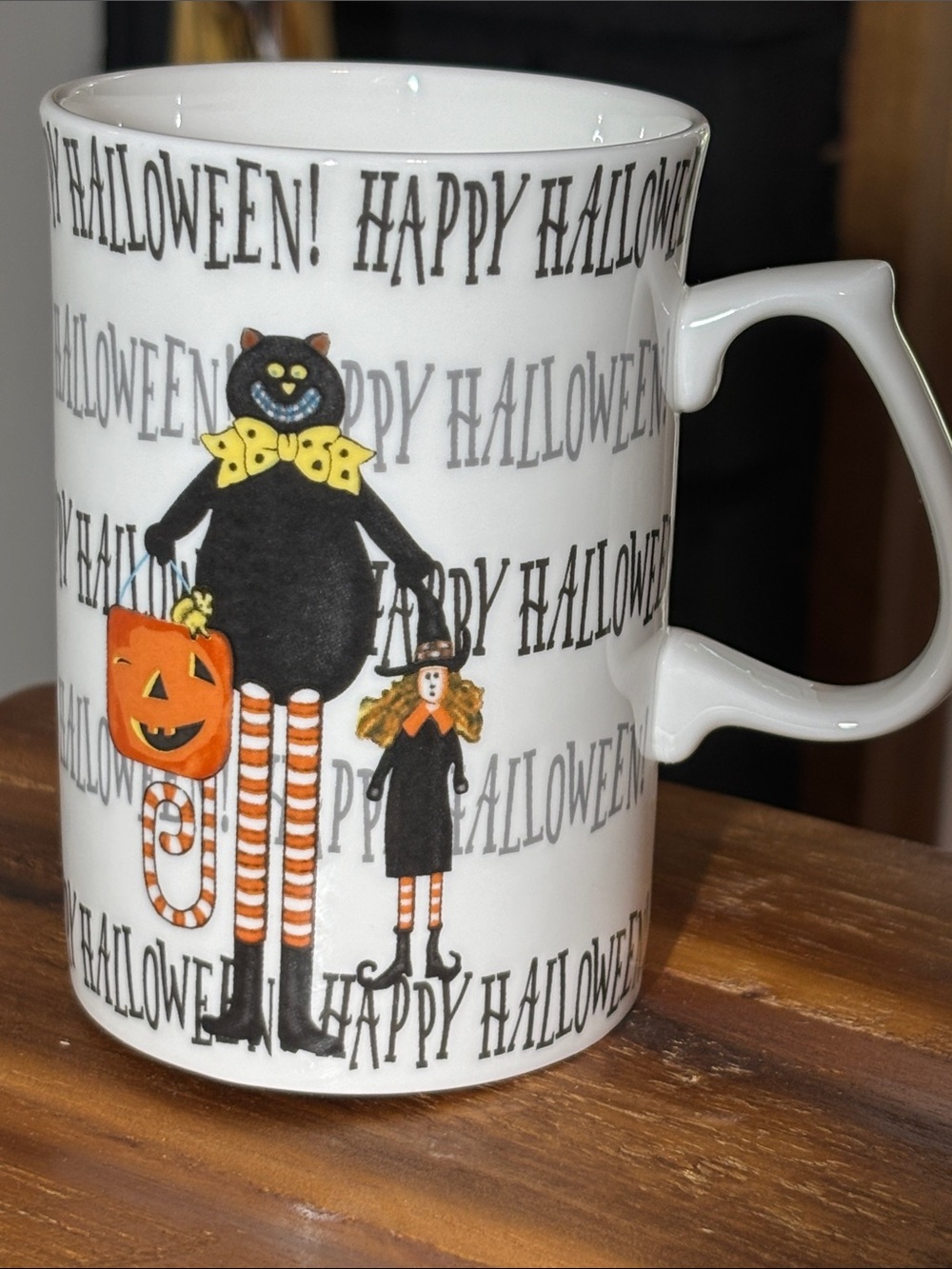 🐈‍⬛ Hankook vintage-inspired folk art Halloween - fine bone china mug black cat